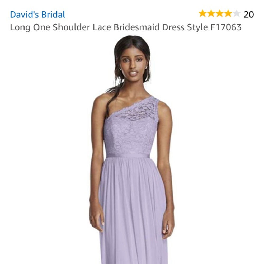 Lavender David’s Bridal one shoulder bridesmaid